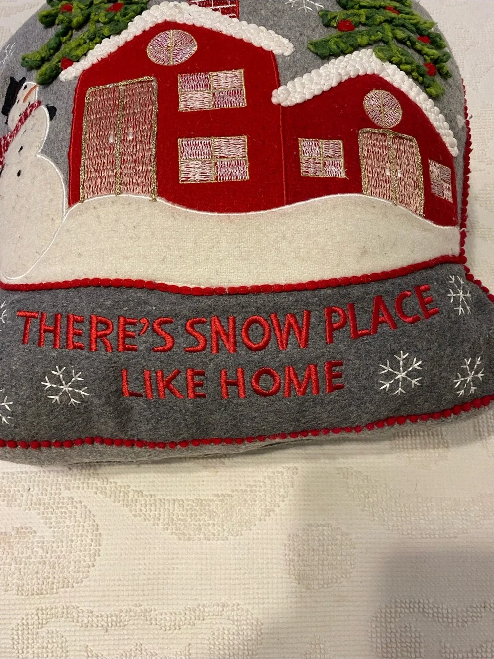 Isaac Mizrahi Gray and Red Holiday Village Pillow